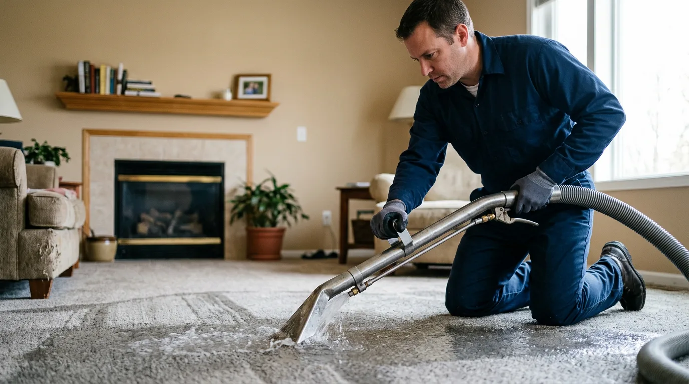 Water damage restoration technician working near Greenville, IL